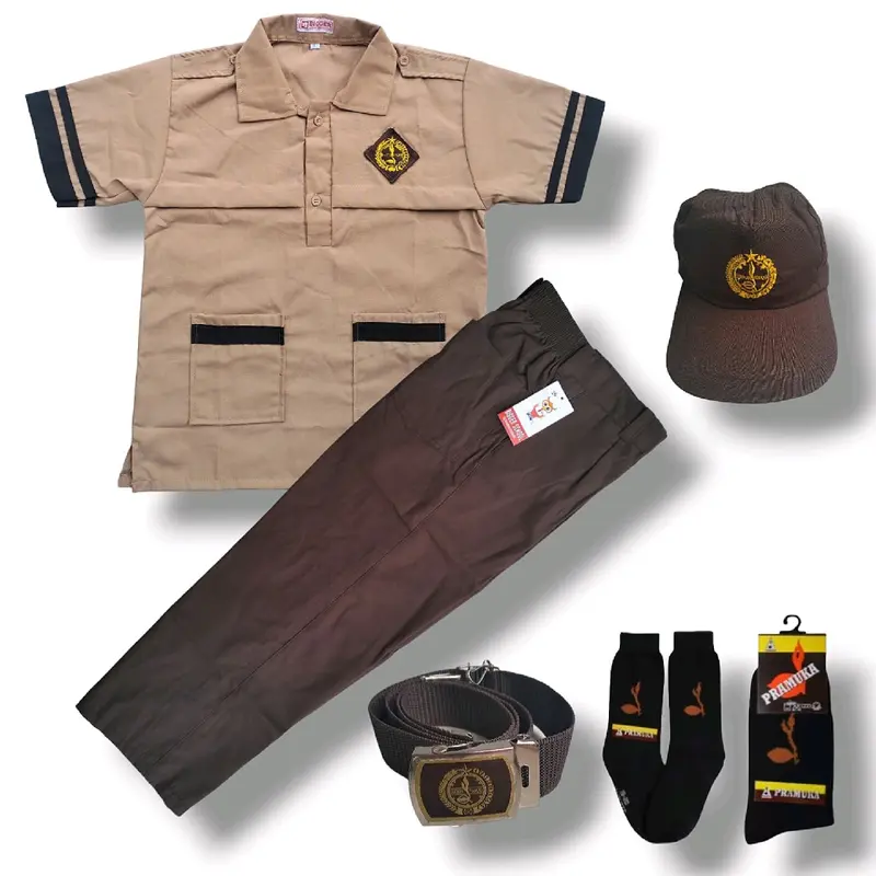 Setelan Seragam Sd Baju Pramuka SIAGA Lengan Pendek Celana Coklat Panjang Untuk Anak Laki-laki Kelas 1-6 0