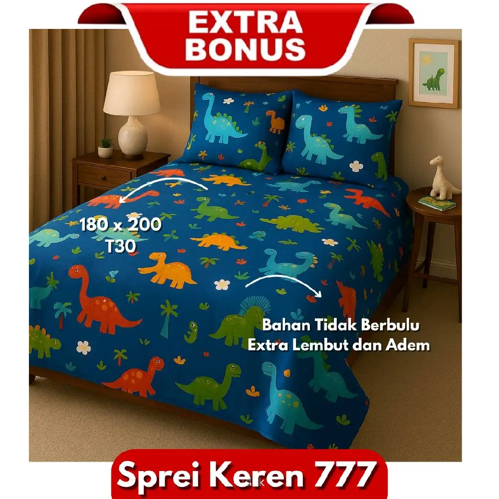 Sprei Anak 180x200 T30 Organic Aloevera dengan 2 Sarung Bantal dan Guling - Katun Kain