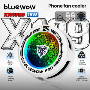 BlueWow Pendingin Ponsel  Fancooler X109pro-AI, 15W, dengan Lampu LED RGB, Kontrol Suhu Cerdas Pendingin Magnetik Semikonduktor AI, untuk PUBG MOBILE dan Mobile Legends Latin