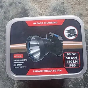 AOKI Senter Kepala 40W 60W cahaya terang USB type C baterai lithium tahan lama adaptor 5V2A