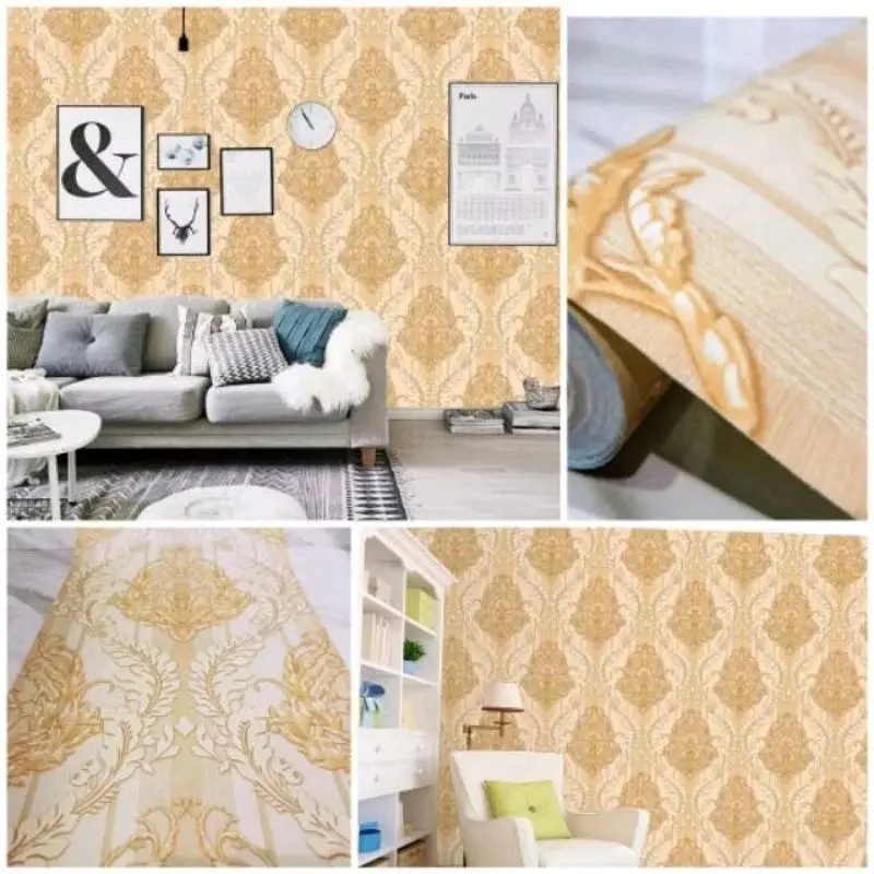 Wallpaper Stiker Dinding Krem Batik Mewah Elegan Premium Cocok Untuk Dinding Kamar Tidur Dan Ruang Tamu Kertas