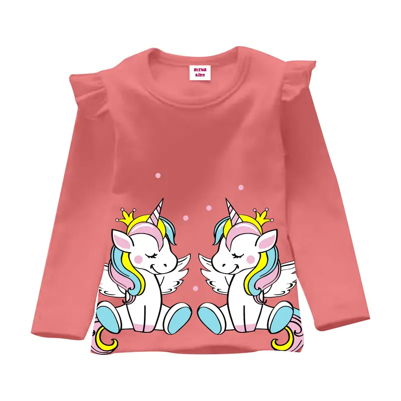 Kaos Anak Perempuan Lengan Panjang Katun Santai Crew Neck Fashion 2