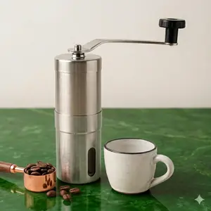 Portable Hand Coffee Grinder Alat Penggiling Biji Kopi Manual Model Pendek Short Stainless Steel