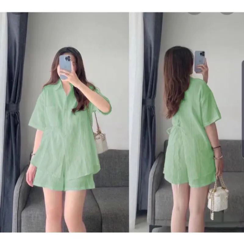 Fashion Setelan Kekinian One Set Cringkle Airflow Premium Atasan Baju Celana Lembut 0