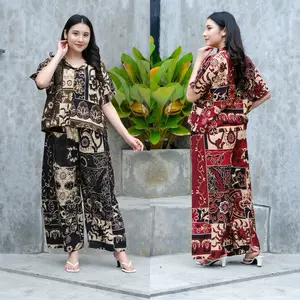 Setelan Crop Celana Kulot Outer Motif Talia Kerah Rayon Premium Casual Busui Kancing Santai LD110–JFboutique.id