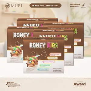 NEW LAUNCH Boney Kids Bundling 5 Kotak Rasa Cokelat Protein Tinggi Kalsium Suplemen Herbal Isi 10 Sachet BPOM untuk Anak 3-13 Tahun