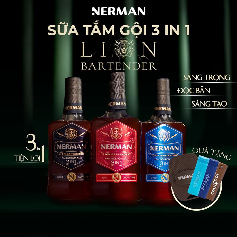   Mua 1 tặng 1  Sữa tắm gội rửa mặt 3in1 Nerman Lion Bartender 330g  tặng 1 cọ tắm  