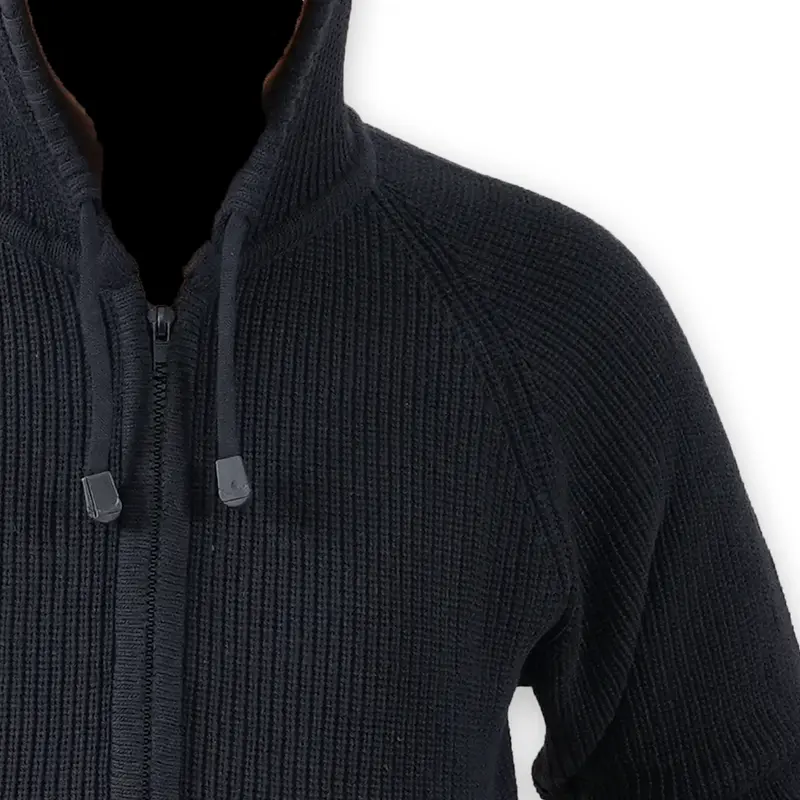 Elmour Rajut Pria Hoodie Resleting Saku Bahan Katun Tebal 1