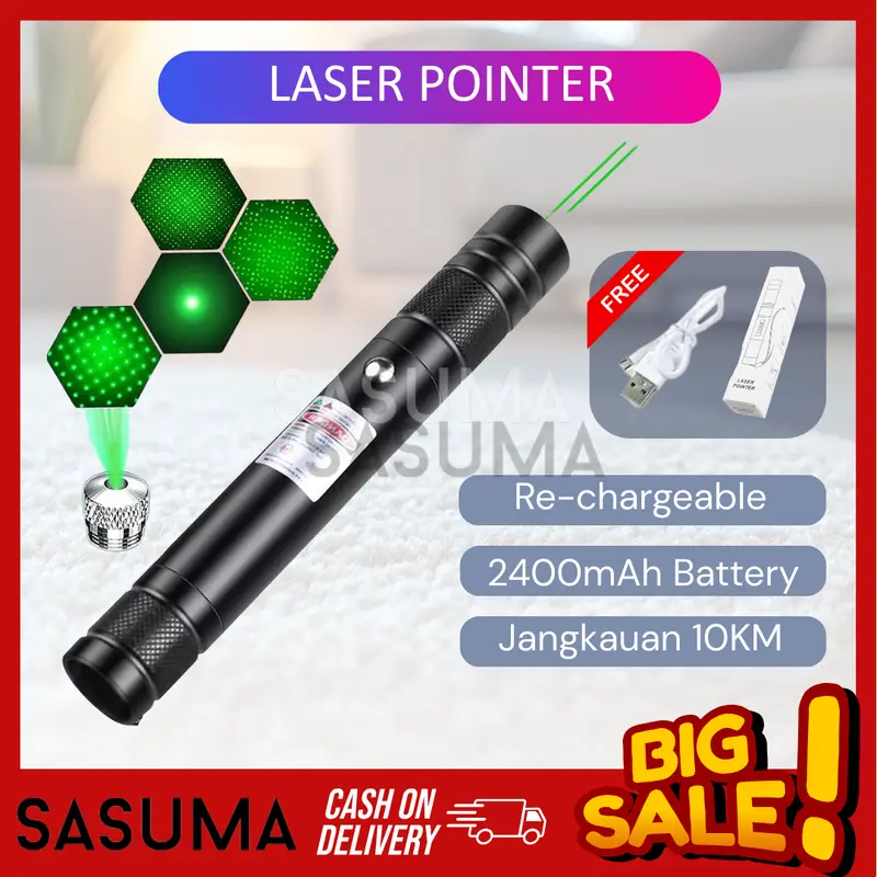 SASUMA Green Laser Pointer / Green laser pointer 303 laser hijau Aluminium Hitam Aluminium Hitam