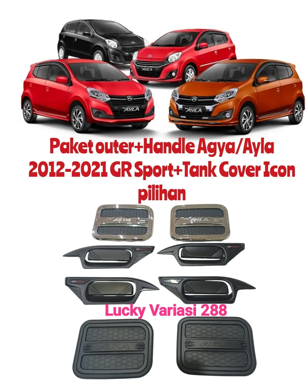 PAKET OUTER HANDLE HANDEL MANGKOK PINTU TANK COVER TUTUP TANGKI AGYA AYLA 2012-2021 GR SPORT/TRD SPORTIVO HITAM DOFF CA