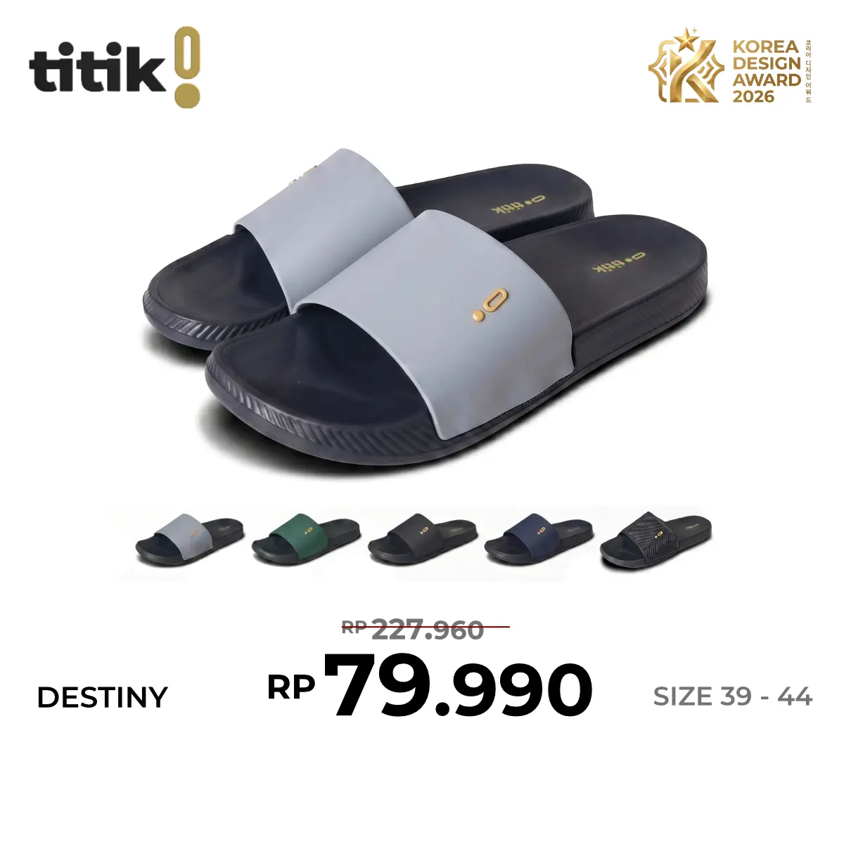 Titik - Sandal Slide Cowok DESTINY Kekinian Terbaru 2026 Selop Pria Karet Modern Slip On Laki-laki Trendy Sendal Rumah EVA Ringan Anti Licin Nyaman Dipakai Slop Cowo Kasual Simpel Stylish Cocok Untuk Aktivitas Harian Slipper Comfy Sndal Dewasa Size 39-44