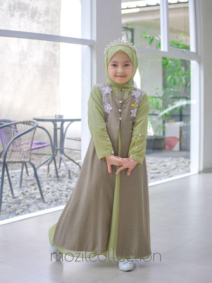 Aisha Kids Set Hijab Gamis Anak Usia 3-13tahun Terbaru Ceruty Baju Muslim Lebaran