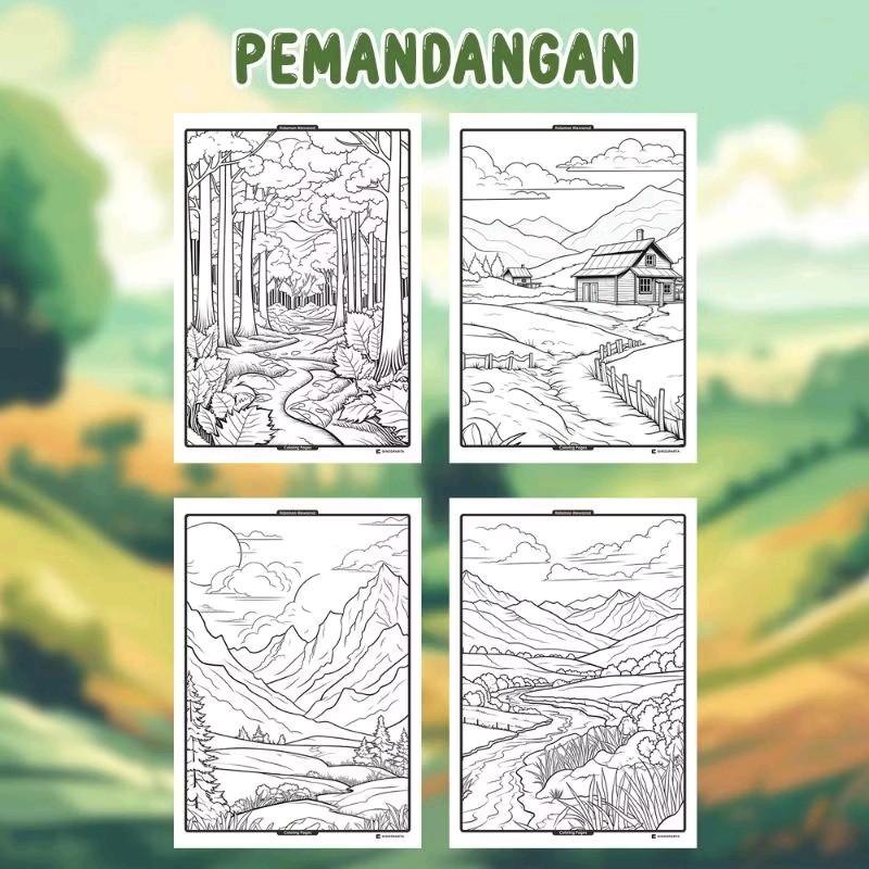 (20 pcs) gambar mewarnai pemandangan, gambar mewarnai anak art toys 4