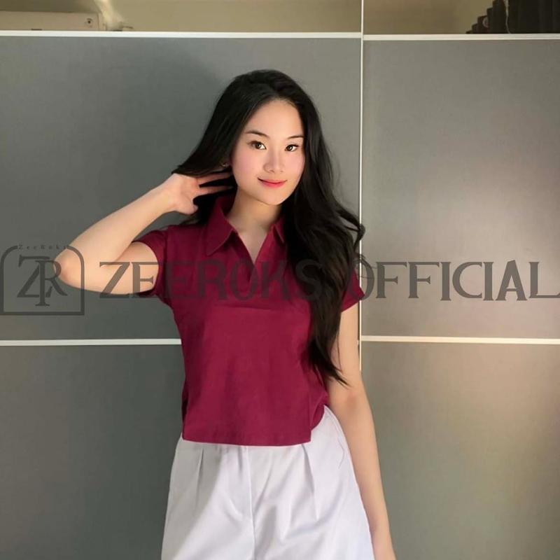 Product Introduction of baju wanita crop top leher kerah polo lengan pendek terbaru bahan cotton combed 17