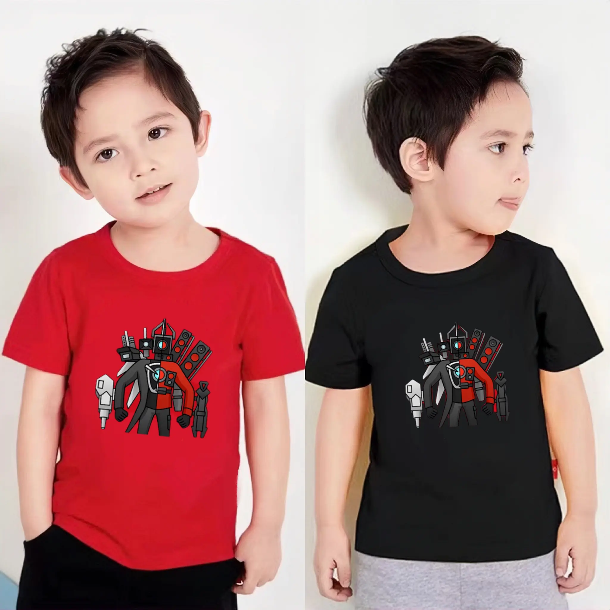 Skibidi Toilet Titan Cameraman Vs Titan Speakerman Children's T-Shirt Tshirt Casual Short Sleeve Loose Unisex Teenagers Tee Top