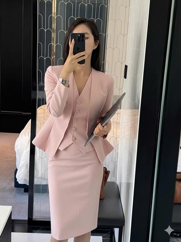 PRE ORDER MONOCO Set 3 món áo ghi lê áo vest và chân váy giá sale mã sp 11359