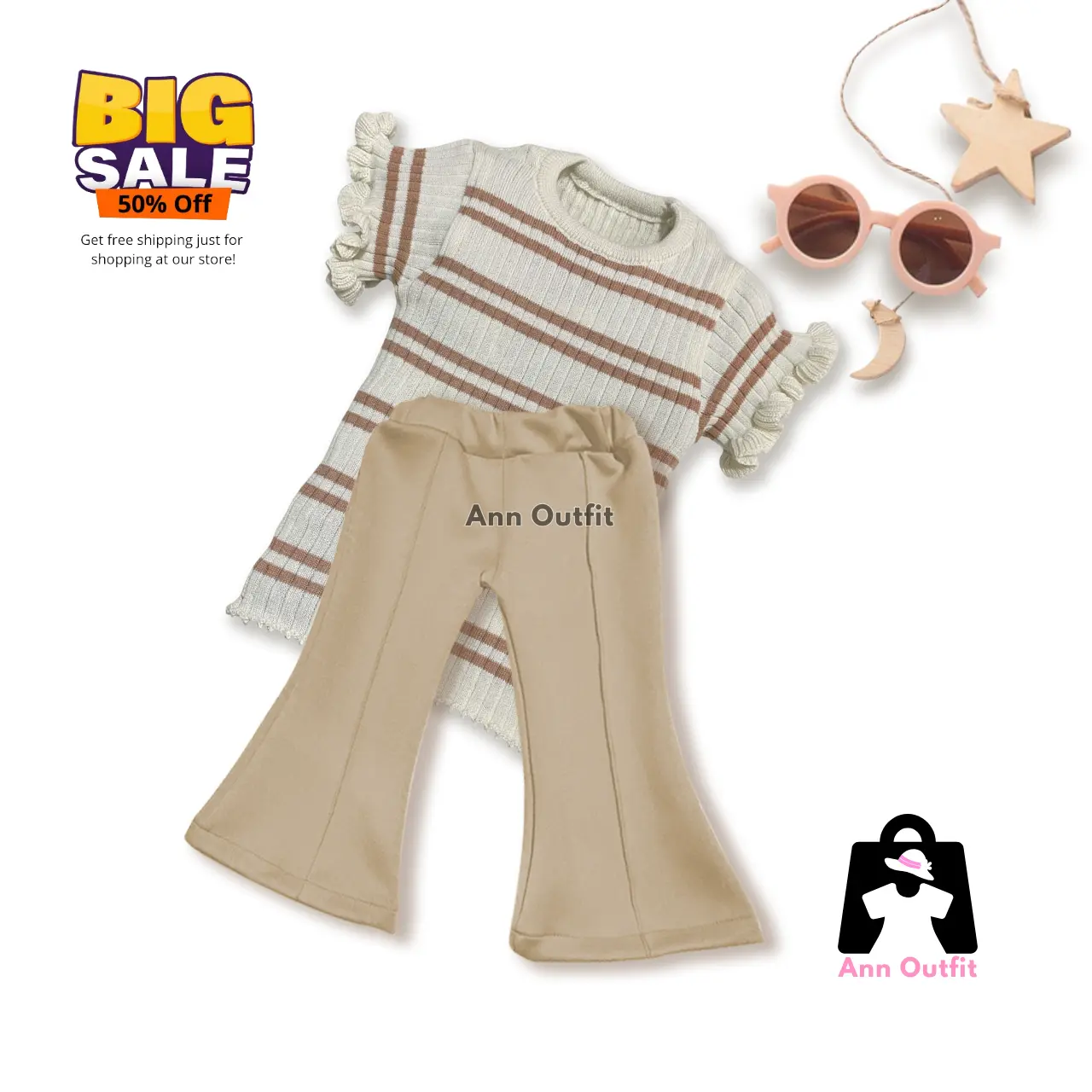 Oneset LYNE CUTBRAY - Setelan Pakaian Anak Perempuan Lengan Pendek Bahan Rajut Premium Ann Outfit Fashion