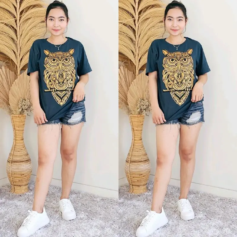 T-Shirt Unisex Pria Wanita Burung Hantu Gold - Kaos Oblong 8