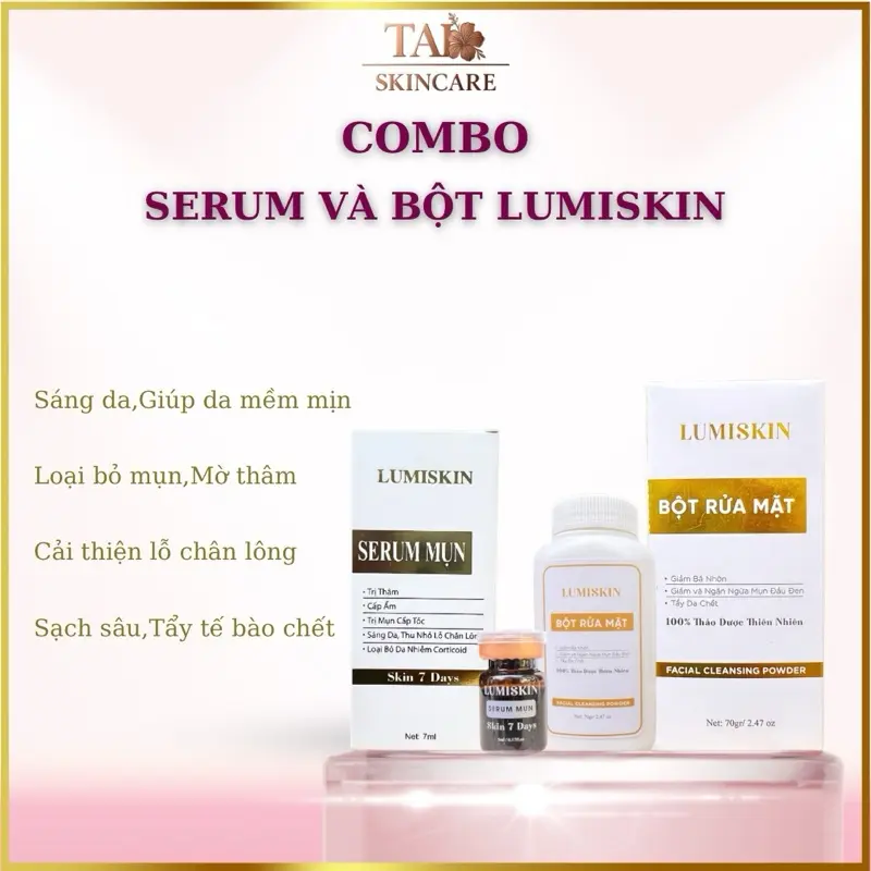 Combo 1 Serum Mụn và 1 Bột Rửa Mặt LUMISKIN Skincare chăm sóc và làm đẹp da cho Nam Nữ 0