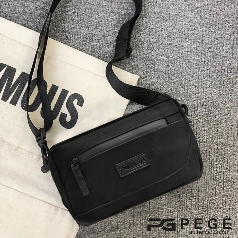 Tas Selempang Bahu Pria PEGE Hugo Slingbag Hitam Polos 3in1 Bisa Untuk Pouch Handbag dan Slempang - PG 9016 0
