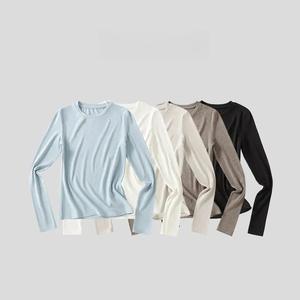 Women's Merino Wool Round Neck Long Sleeve Top, Casual Fall Fashion, Pure Color Bottom Layering Shirt, New Arrival t209# Womenswear Tshirt Basic Crewneck Minimalist