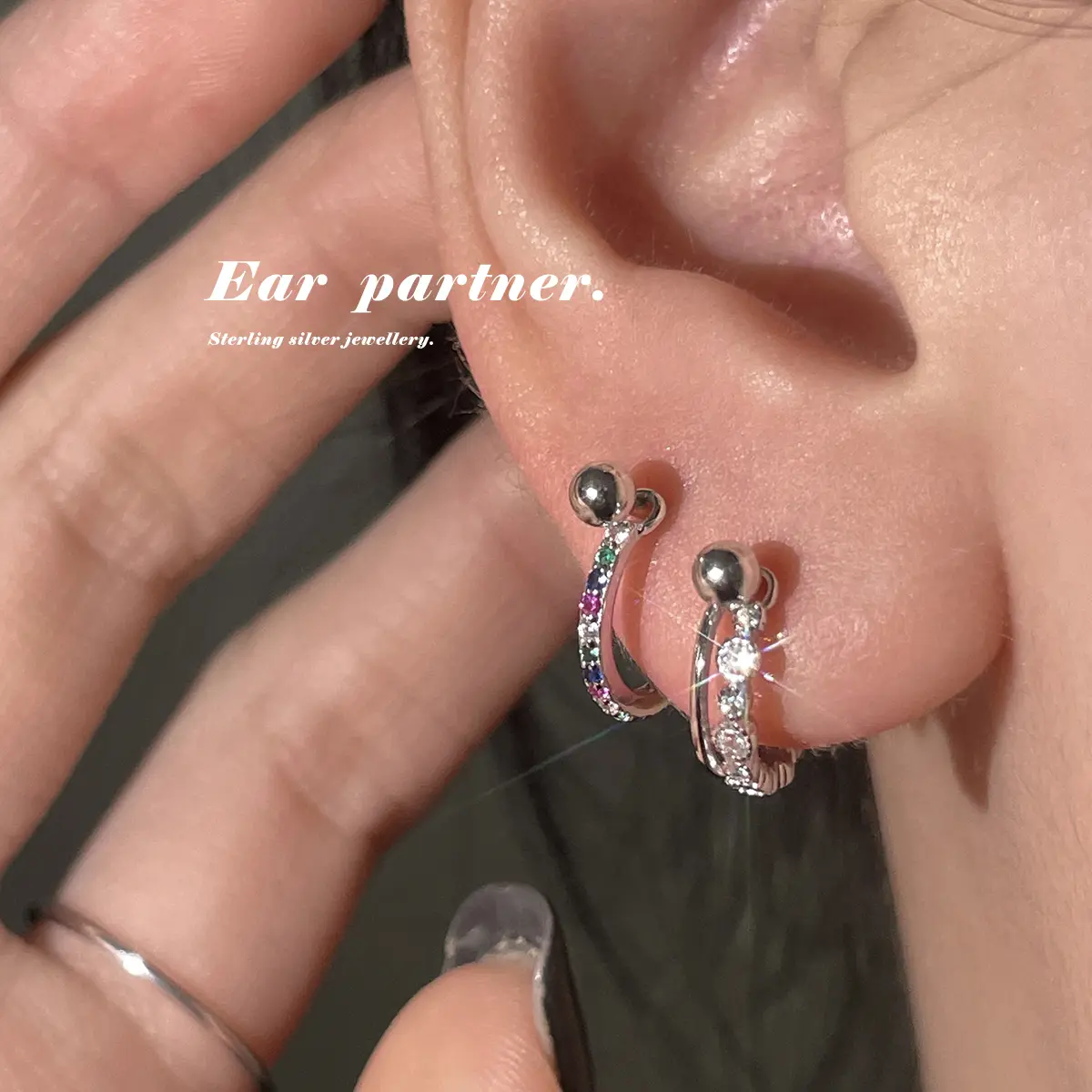EAR PARTNER- S925 Jarum Perak tusuk telinga perempuan perak, tusuk telinga tulang perak, merawat lubang telinga, lingkaran telinga, cincin tulang telinga warna-warni, Anting Fashion Wanita Daily Perak - Gaya Korea Simple Elegan | Anti Karat | Free COD