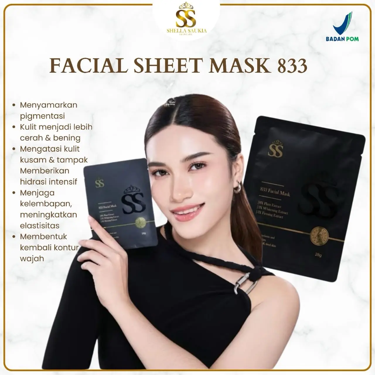 Shella Saukia Skin Facial Sheet Mask 833 Masker Wajah Memutihkan Mengenyalkan Kulit Muka