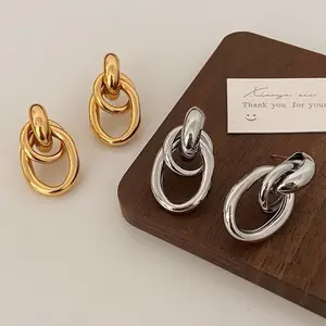 Mamoma.things - Anting Tusuk Simple Double Rings Silver Perak Emas Gold [Double Knot New]
