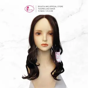 Ryuuta Wig Toupee Lace Medium Wave Premium 3 Clips Hitam Coklat 15 inch 37,5 cm