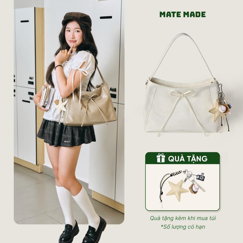 [TẶNG CHARM] MATEMADE Túi Xách Nữ Ribbon Bag Đeo Vai Da Mềm Thời Trang - Túi TOTE Quai Đôi Size 37