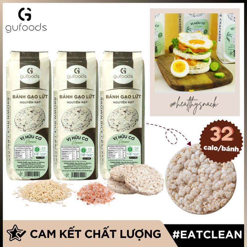 Bánh gạo lứt GUfoods (510g) - Không chiên dầu, Không đường, Từ gạo và ngũ cốc nguyên hạt, Lành mạnh, Phù hợp Eat clean, Ăn vặt healthy, Thực dưỡng, Tập gym, Thuần chay, Đa dạng hương vị