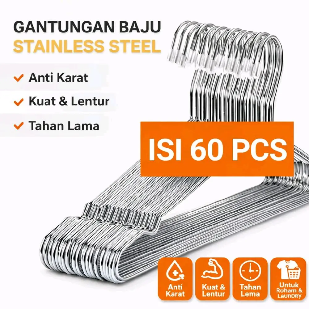 (ISI 60pcs) Gantungan Baju Tebal Anti Karat Murah Gratis Ongkir Hanger Stainless Kawat Promo hanger pakaian