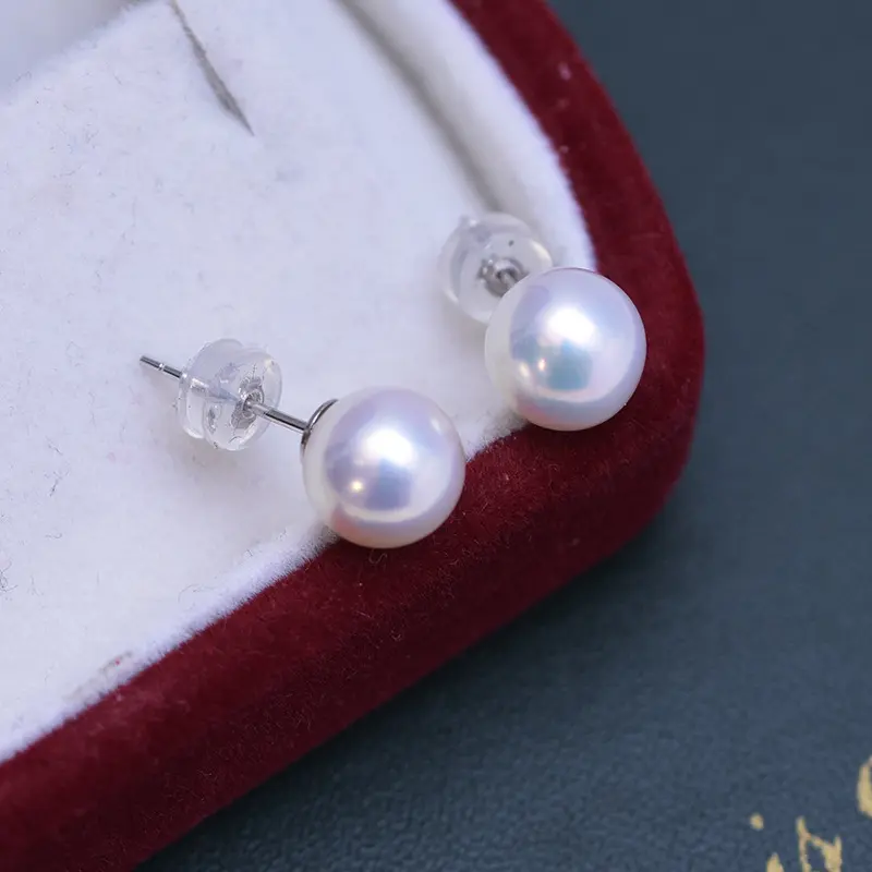 Freshwater 4-10mm white round strong light slight flaws pearl earrings for women S925 silver needle simple plain earrings