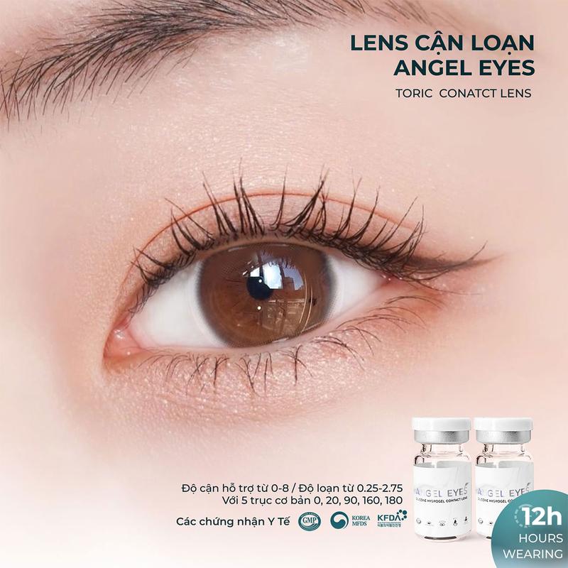 Lens cận loạn thị Angel Eyes - Độ cận 0 - 8.00 độ - Độ loạn từ 0.75 đến 2.75 độ - 5 trục cơ bản 0, 20, 90, 160, 180 (Kính áp tròng trong suốt cận loạn | Lens trong suốt loạn)
