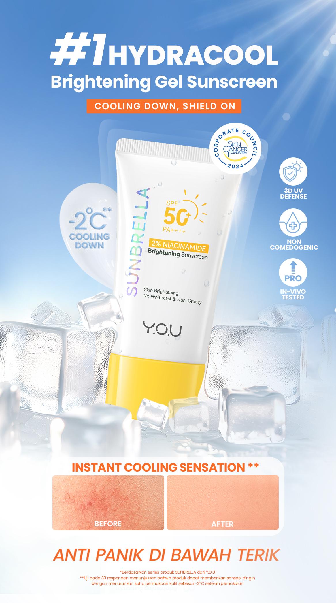 [DISKON] YOU Sunscreen 2% Niacinamide Brightening Sunscreen SPF 50++++ Sunscreen Mencerahkan Wajah Kering Kusam tinted sunscreen sunblock sunscreen tone up glow and lovely sunblock badan suncreen spf 50 pa++++ memutihkan