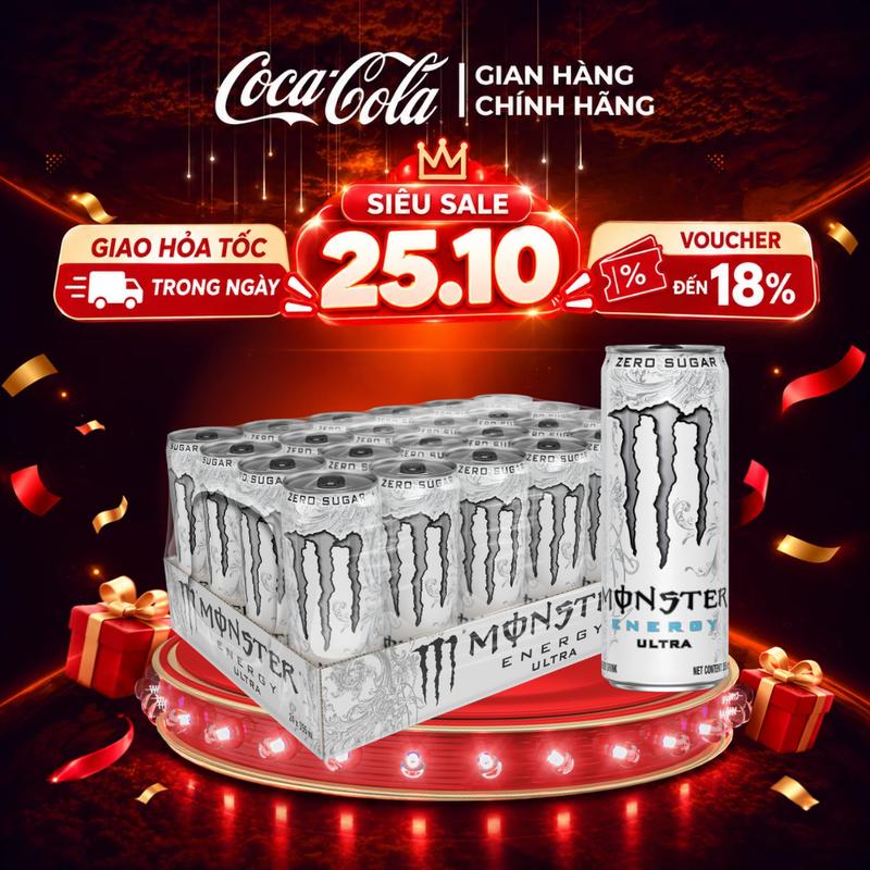 Lốc 24 Lon Nước Tăng Lực Giải Khát Tăng Lực Monster Energy Ultra Zero 355ml/Lon Coca-Cola Beverages VN_TT