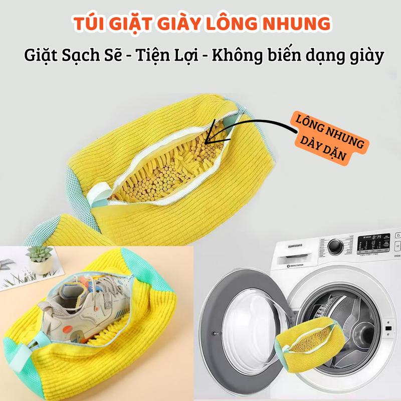 Túi giặt giày lông nhung tiện lợi - Giặt máy nhanh, sạch bóng - Không hư form giày & máy giặt