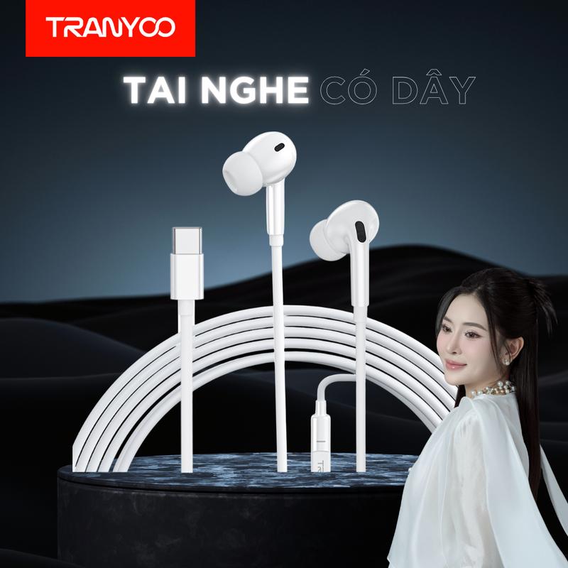 TRANYOO X Trang Anna Tai Nghe Có Dây Nhét Tai Tranyoo R12 Chống Ồn Âm Thanh Vòm Chất Lượng Cao Đa Dạng Cổng Kết Nối Lightning Type-C Jack 3.5 Earphone Gaming Bảo Hành Chính Hãng Nhét Tai Nghe Nhạc tai nghe có dây laptop