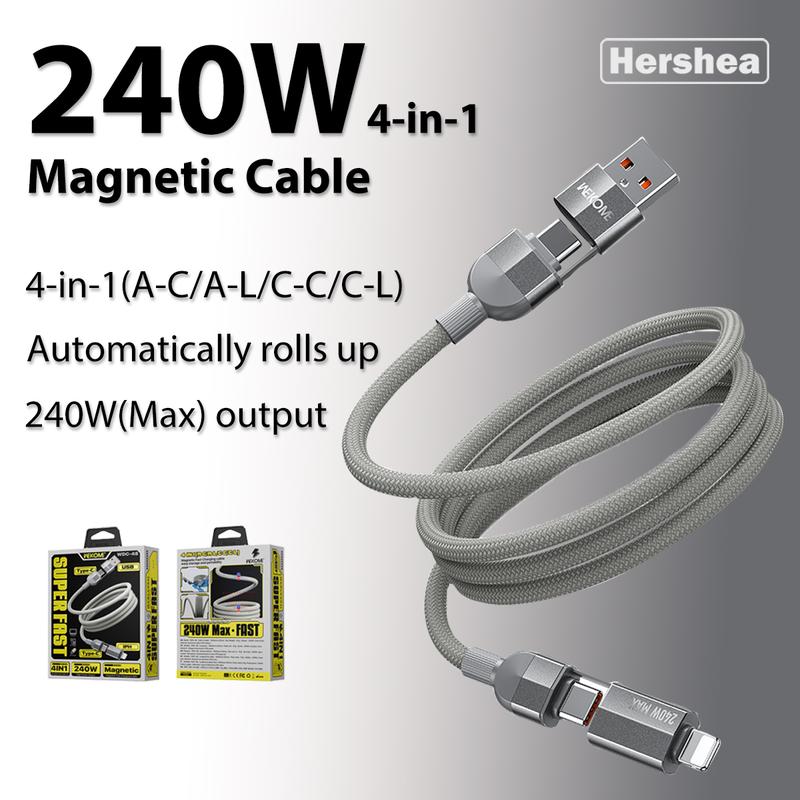 PD 240W 60W 4 trong 1 Hút từ tính Chống cuộn dây Type-C sang Type-C Cáp Wekome WDC-48 Sạc nhanh USB-A / type-C sang Type-C / ios Dây cho iphone Samsung Huawei Xiaomi Lenovo OPPO Vivo Redmi Phụ kiện điện thoại máy tính bảng