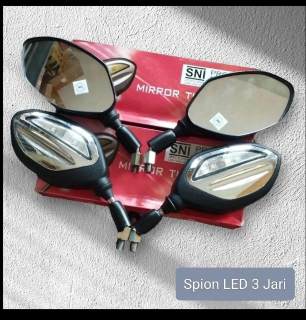 Spion LED Bubut 3 Jari Spion Style Plat KT Tangkai Pendek Pnp Vario Pcx Beat Adv Universal Motor Honda Accessories Asli spion  bubut Motorcycle Sporty