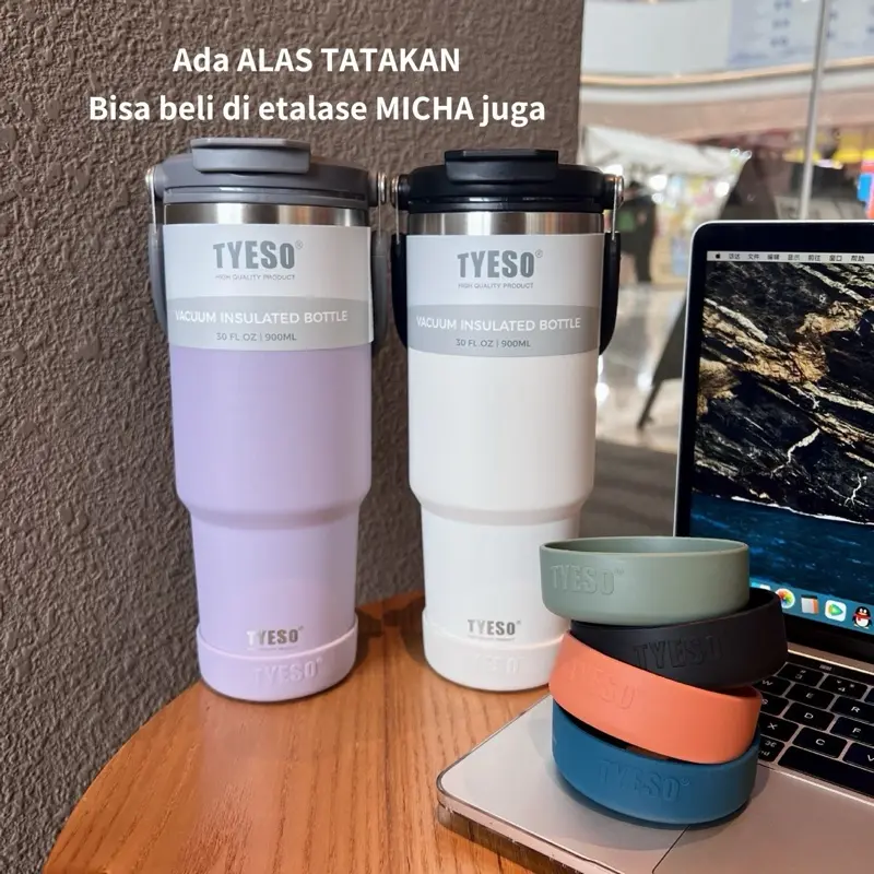 TYESO Tumbler [FREE SIKAT & STIKER 3D] ORI 100% Mug Coffee 2in1 VacuumInsulated DoubleWall TahanPanasDingin SUS304FoodgradeBPAFREE. Botol Termos StainlessSteel 6