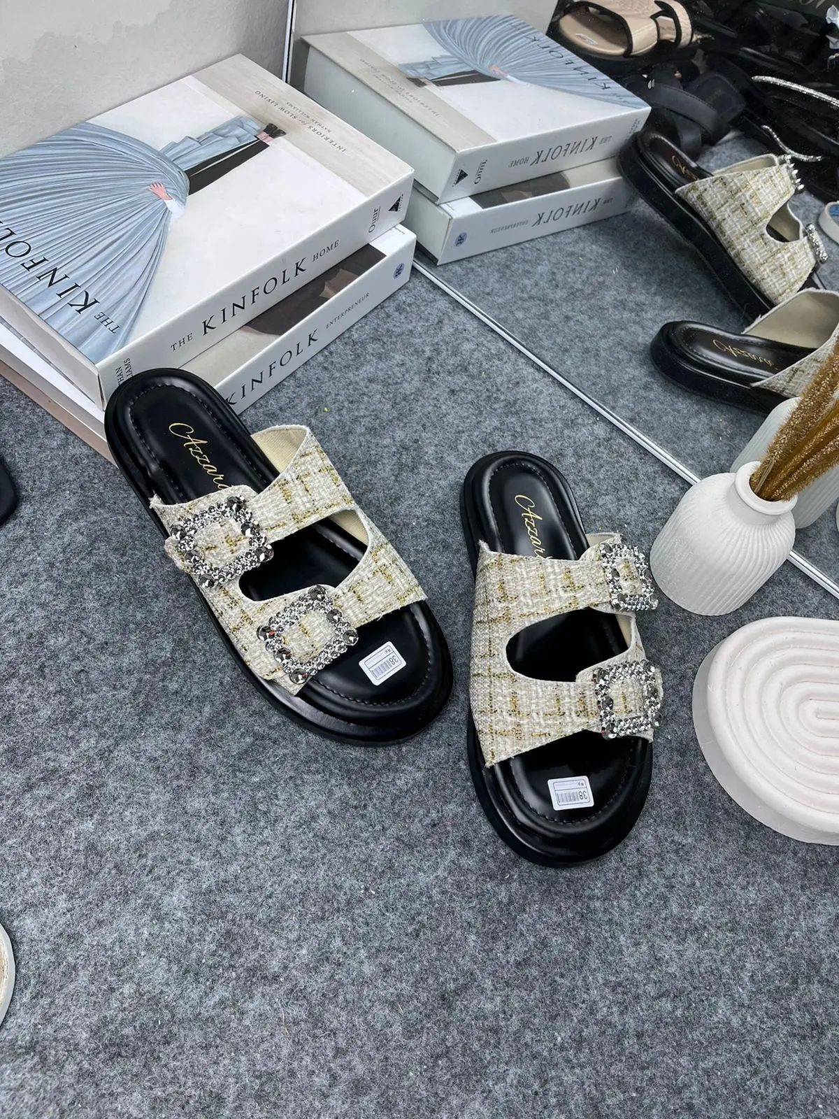 sendal platfrom wanita korea JENNIY motif rajut kekinian super mewah