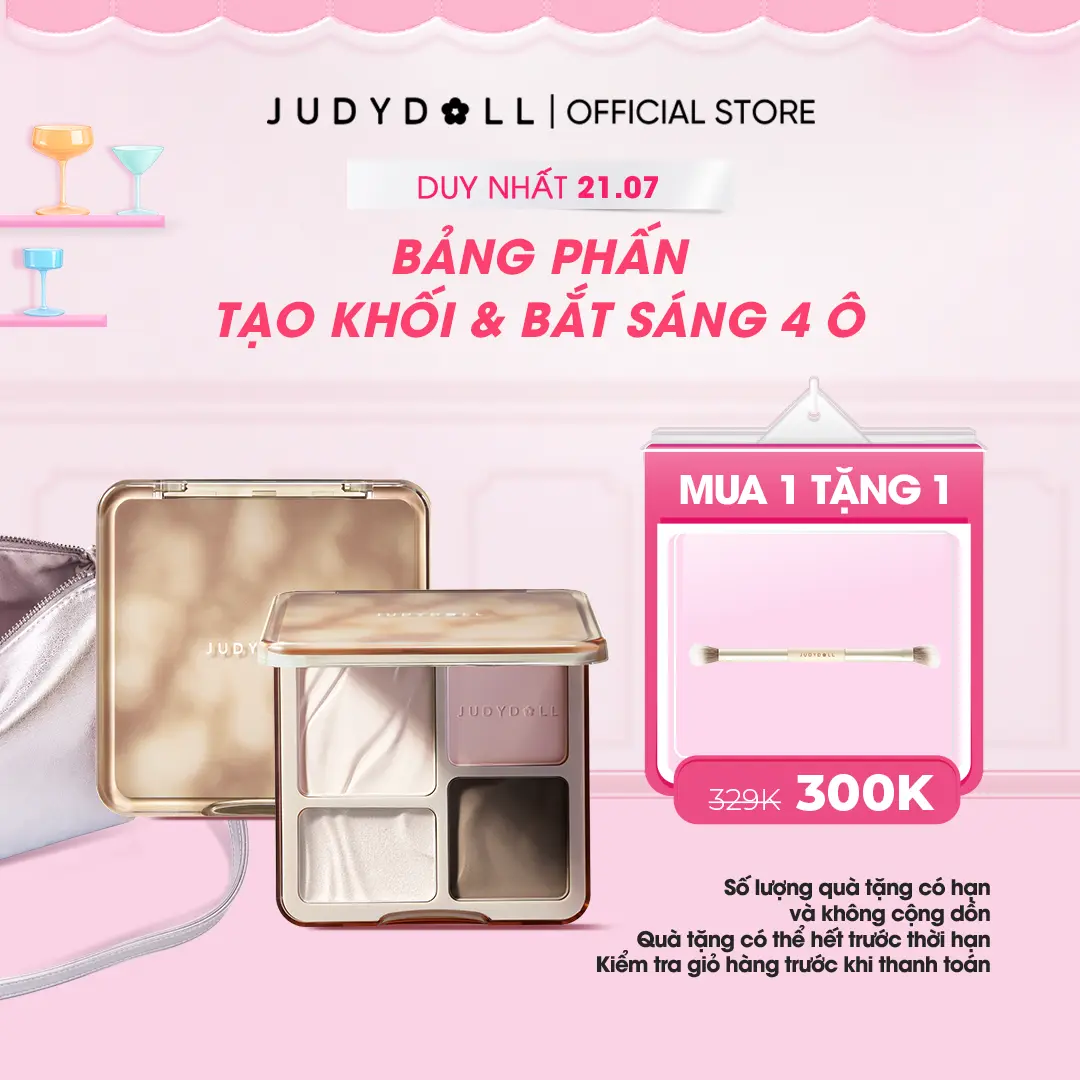 [NEW VERSION] [Phiên bản nâng cấp] JUDYDOLL Bảng phấn tạo khối bắt sáng 4 màu Highlight Contour Palette Mềm mịn Tự nhiên Lâu trôi 9g
