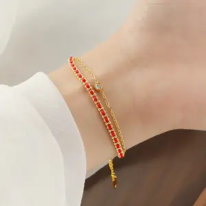 [Hot Sale]Gelang Wanita Dua Lapis Elegan Liontin Berlian Imitasi Aksesoris Fashion Trendy Korean Style