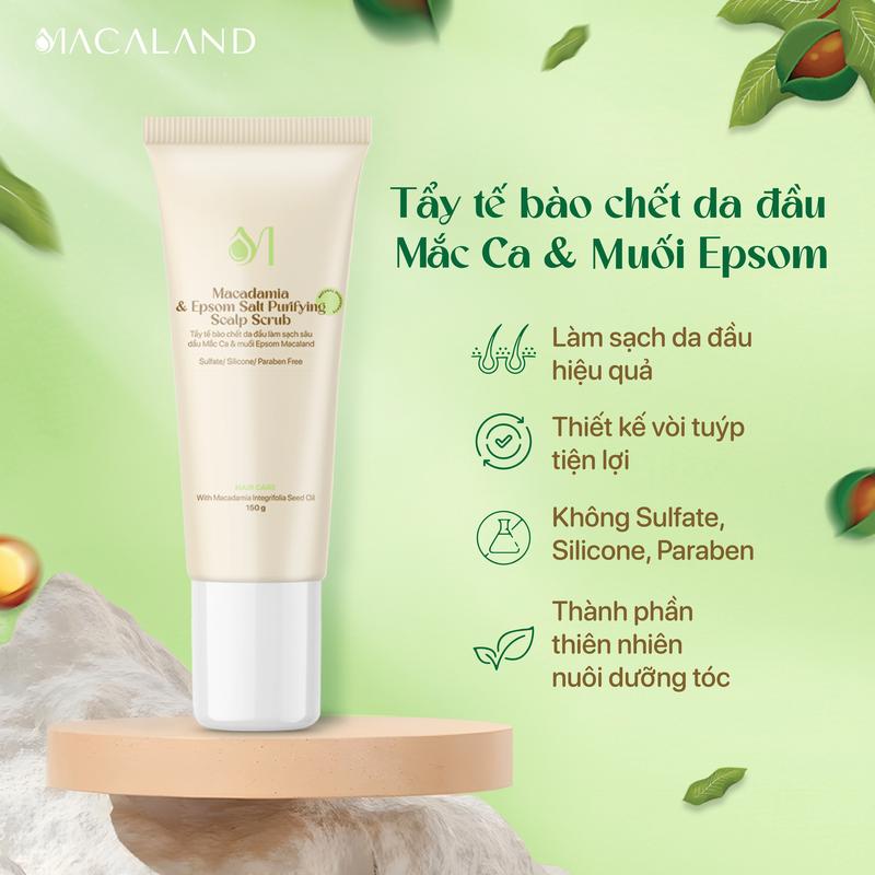 TẨY TẾ BÀO CHẾT DA ĐẦU MẮC CA & MUỐI EPSOM 150G MACALAND LÀM SẠCH SÂU, GIẢM GÀU NGỨA, GIÚP TÓC CHẮC KHỎE