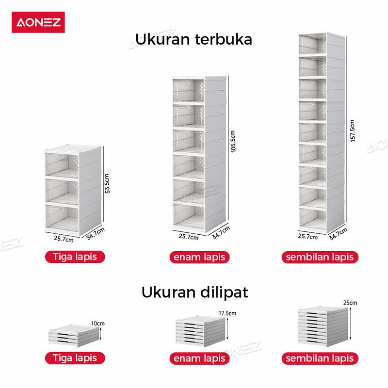Product Introduction of 【COD 24 Shipping】AONEZ Rak Sepatu Lipat 6 Tingkat 12-24 Pasang Warna Coklat Serbaguna Penyimpanan Vertikal Portable Lemari Sepatu Transparan 11