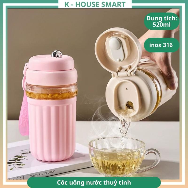  Cốc uống nước thuỷ tinh K House Smart cốc pha trà văn phòng di động chịu nhiệt độ cao 