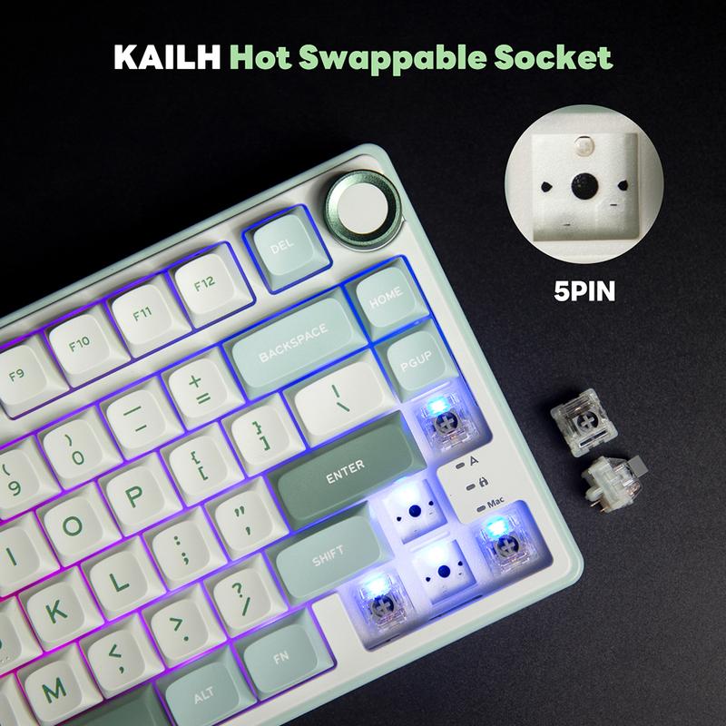 Product Introduction of RK ROYAL KLUDGE R75 Mechanical Keyboard Wired with Volume Knob, r75% TKL Custom Gaming Keyboard Gasket Mount RGB Backlit with Software, Hot Swappable Silver Switch, PBT Keycaps 3