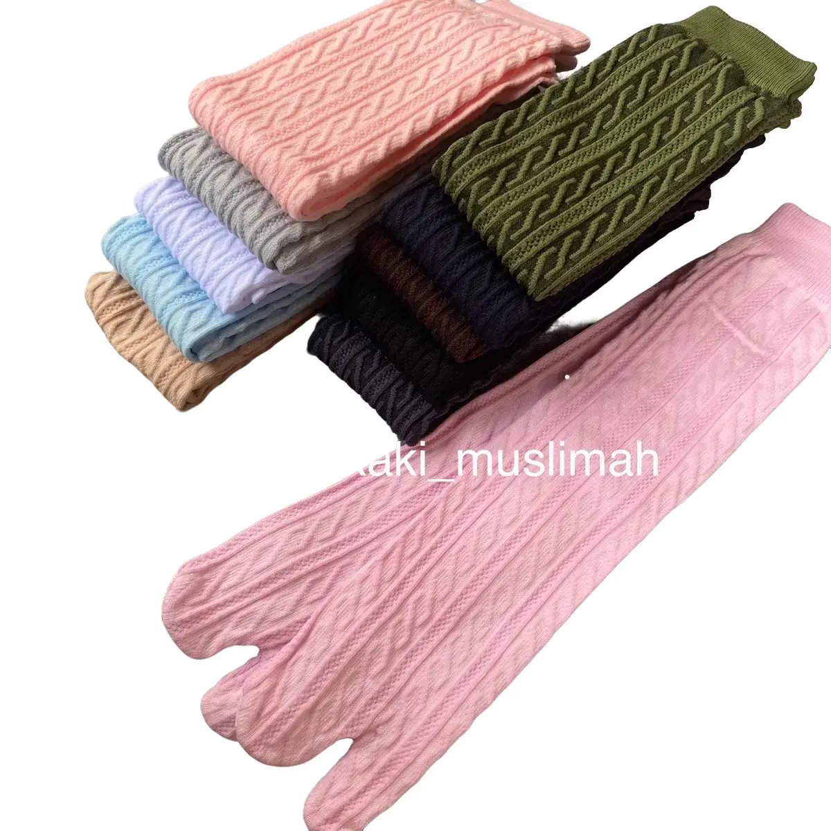 [12 PASANG]  Kaos Kaki Motif Embos Maya Panjang Sebetis Bahan Nilon Lembut