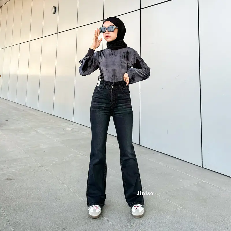 JINISO HANGOUT - 617 Ultra Cutbray Stretch Highwaist Celana Jeans Wanita 5